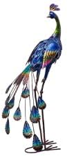 TERESA'S COLLECTIONS Garden Decor, Peacock Garden Decor with Colorful Painting, 24'', Waterproof Metal Garden Statue, Peacock Gifts, Garden Gifts for Women Mom, Indoor/Outdoor