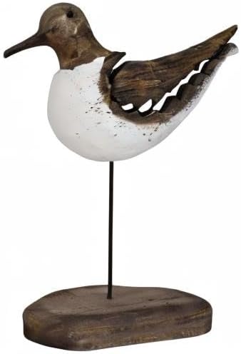 Aecipl Wooden Sea Bird Statue Seagull On Stand Decor Nautical Coastal Birds Sculpture Indoor Outdoor Animal Figurine Beach Themed Decoration Rustic Home Art for Bedroom Garden (B)