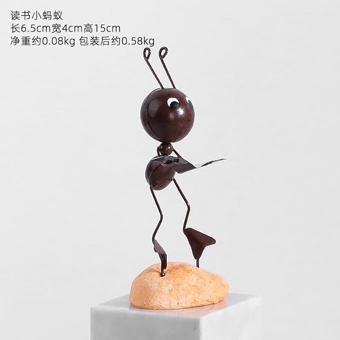 Creative Fairy Tail World Ant Ladybug Figurine Statue, Room Office Desk Outdoor Fence Lawn Ornaments Garden Decoration Help Relax Collection Bedroom Healing Heart Good Mood -Reading Ant