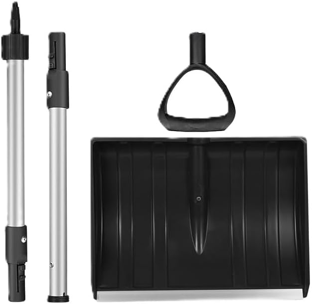 Large Portable Snow Shovel for Driveway, Sidewalk, Decks: Snowshovel 52-Inch Extended Lightweight Snow Shovel for Snow Removal with Ergonomic D-Grip Handle and Aluminum Blade for Car, Camping Black