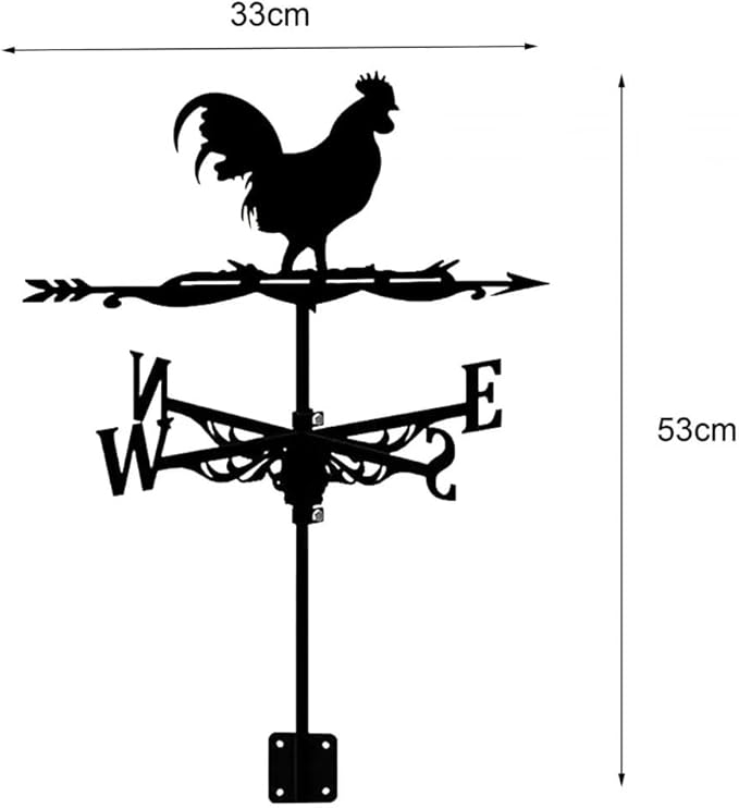 Black Stainless Steel Rooster Weathervane Roof Mount Iron Weather Vane Animal Wind Vane for Farmhouse Courtyard Garden Decor