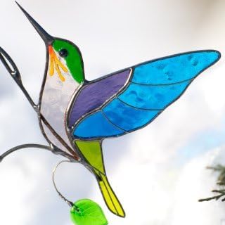 Hummingbird Cardinal Birds Stained Glass Suncatcher Genuine Stained Glass Window Hangings Unique Indoor Ornament & Outdoor Decor (Cardinal and Hummingbird)