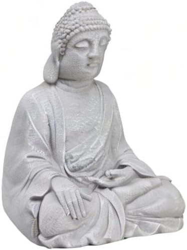 TOETOL Large Buddha Statue Outdoor Zen Decor Medium 20” High Yard Decor Magnesium Oxide Stone Grey for Yard Garden Patio Deck Home