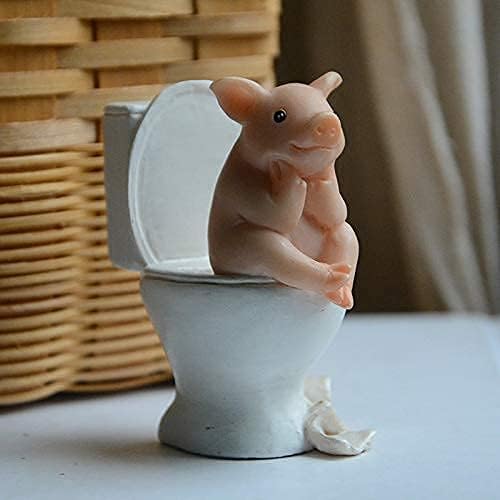 Pig Statue Mini Pig Figurine, Resin Home Decor, Lucky Animal Garden Statue for Micro Landscape (Pig Squatting on The Toilet)