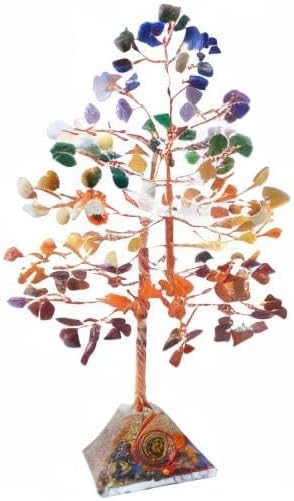 7 Chakra Crystal Tree with Orgone Pyramid Base Spiritual Desk Decor Healing Crystals Bonsai Tree Gifts for Women Office & Shelf Home Room Decor for Mom Sister Girlfriend Present Housewarming