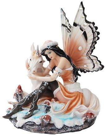 PTC 7.5 Inch Butterfly Winged Fairy with Magical Unicorn Statue Figurine
