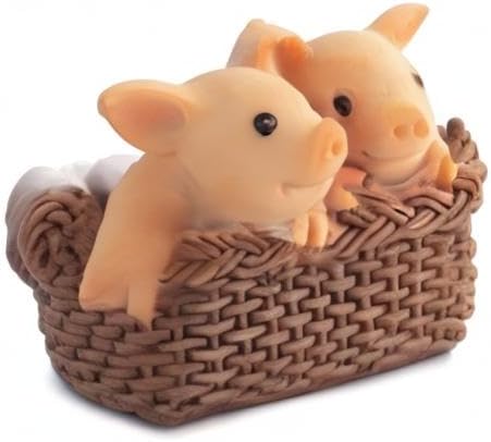 Pig Statue Mini Pig Figurine, Resin Home Decor, Lucky Animal Garden Statue for Micro Landscape (Pig in Small Basket)