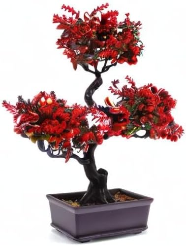 HANABASS Artificial Bonsai Tree Fake Blossom Faux Potted Plant Realistic Red Fake Plant for Indoor Outdoor Garden Home Office Decor Decor Wedding Centerpiece