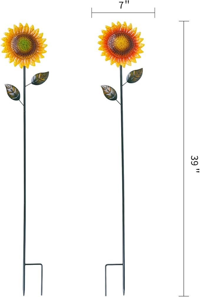 Metal Sunflower Garden Stakes Decor,2 Pack 39" Flower Garden Stake for Outdoor Home Garden Backyard Lawn Pathway Patio Sunflower Sticks Decor