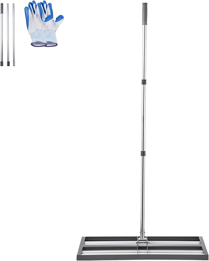 VEVOR Updated Lawn Leveling Rake with Roller, 30'' x 10" Stainless Steel Lawn Leveler with 83.9'' Adjustable Handle, Heavy Duty Yard Leveling Rake, Effort Saving Lawn Leveling Tool for Yard Golf Court