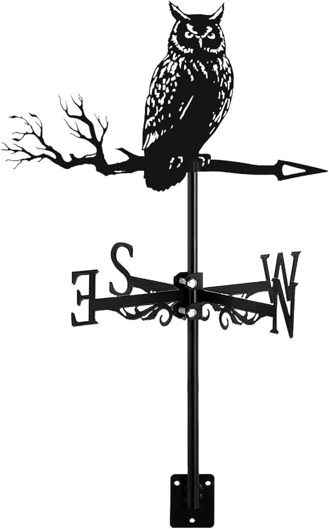 Metal Rooster Shape Weathervane, Roof Mount Weather Chicken Wind Vane Direction Indicator,Outdoor Scene Garden Chicken Weather Vane Ornament for for Shed Farmhouse Yard Patio Decor (Owl)