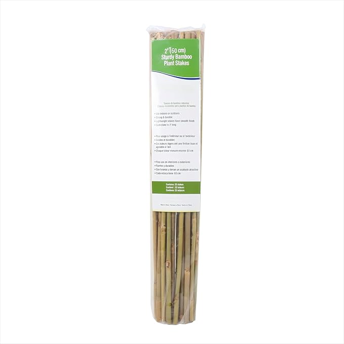 Natural Bamboo Poles, 2 Feet Bamboo Sticks for Plants, Wood Garden Stakes for Tomato, Bean, Flowers, Trees Potted and Climbing Plants, 25 Pack
