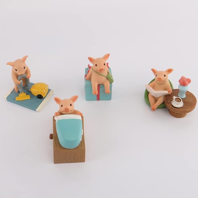 Pig Statue Mini Pig Figurine, Resin Home Decor, Lucky Animal Garden Statue for Micro Landscape (Pigs Playing with Computers)