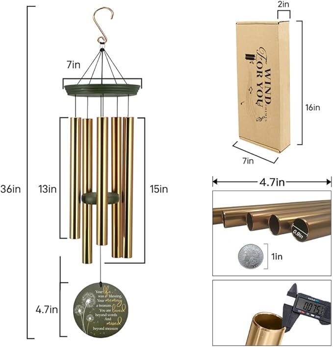 Personalized Memorial Wind Chimes, Sympathy Gifts Wind Chimes, 36inch Custom Name Pass Away, Dandelion Wind Chime for Loss of Loved One, Loving Memory (Produced in USA)