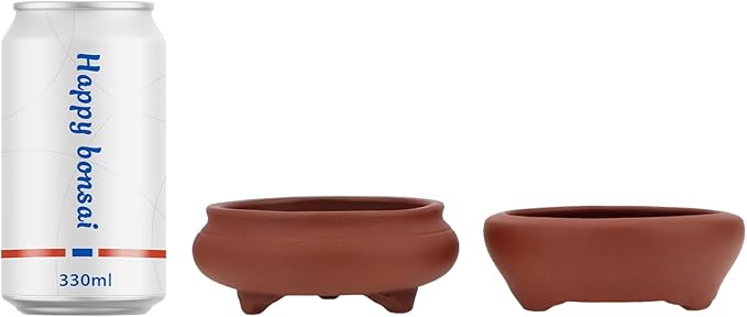 Bonsai Planter 2 pc 3.7" + 3.9" Unglazed Round Ceramic Succulent Pots Set