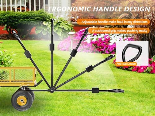 VINGLI Garden Carts and Wagons with 180° Rotating Handle and Detachable Iron Mesh, 440 LBS 880 LBS Heavy Duty Utility Carts Dump Cart for Garden, Lawn & Landscaping (Yellow, 440 lbs)