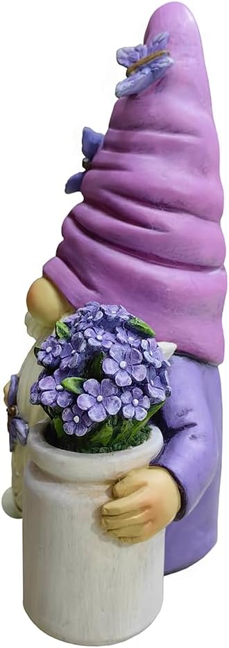 OrnamentallyYou Garden Grace Lavender Gnome Figurine, 10" Purple Home Decor Statue with Butterflies and Flowers