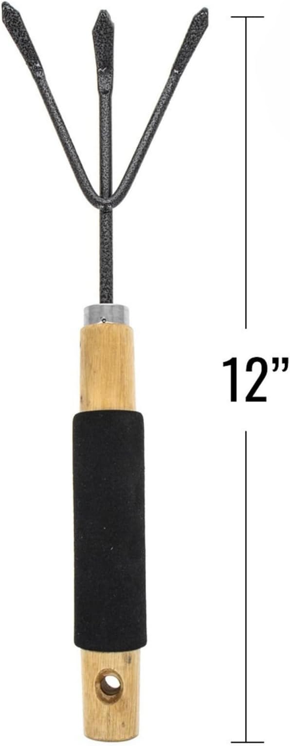 Wooden Steel Handheld Triple Claw 3 Prong Garden Rake Cultivator
