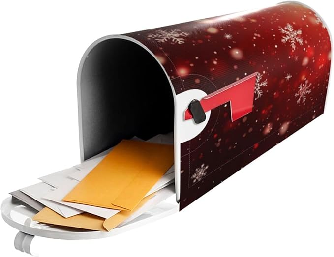 Festive Magnetic Mailbox Cover Red Snowflake Outdoor Mailbox Protector Holiday Seasonal Decorative Garden Yard Home Standard Size 21 x 18 Inch