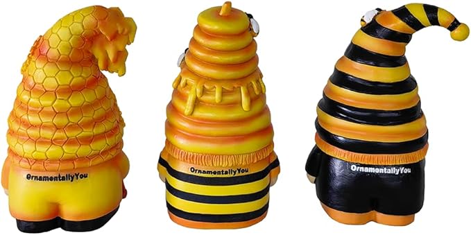 OrnamentallyYou Spring & Summer-Themed Garden Statues – Adorable Outdoor Decor for Lawn, Patio & Porch (Buzzy Trio Set of Three Bumble Bee Gnome Figurines, 6" Tiered Tray Home or Garden Decoration)