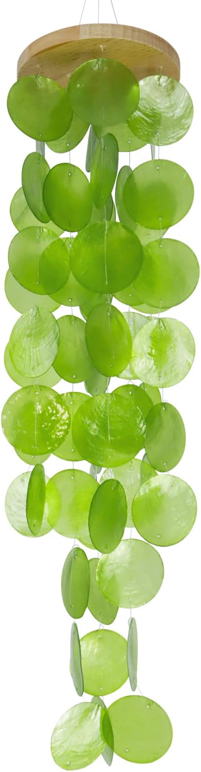 Capiz Shell Wind Chime for Outside 28” Sea Glass Wind Chime Ocean/Beach Themed Chime Gift for Women Mother’s Day Decoration Green