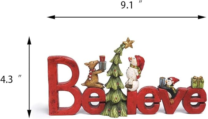 Newman House Studio Believe Sign Christmas Decor Tabletop - Christmas Holiday Figurine Christmas Decorations 8.5 * 1.5 * 4 Inch
