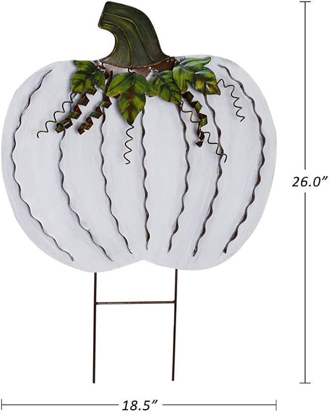 Veclotch 2set Pumpkin Garden Stake Metal Yard Sign Fall Decor, Decorative Decor Outdoor Stakes for Autumn Harvest Thanksgiving Halloween Rustic Decoration Home (White, 26''H)