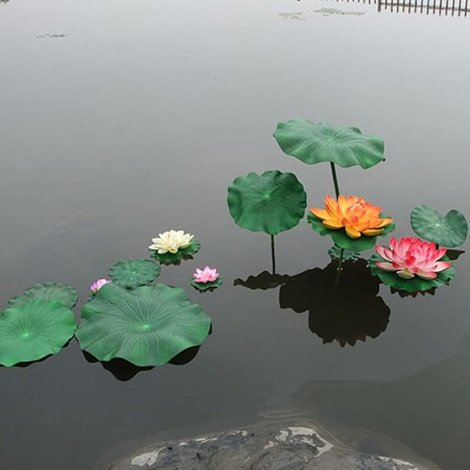 DOITOOL 3 Pcs Artificial Floating Foam Lotus Leaves 15.7 Inch Artificial Water Lily Pads Ornaments for Patio Fish Pond Pool Aquarium Decor, Green