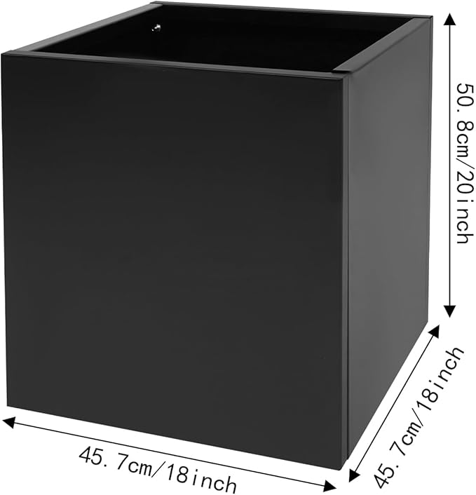 Metallic Heavy Planter Box, Large Metal Planter with Removable Insert Shelf for Outdoor/Indoor, Tall Trees, Plants, Flowers, Easy Assembly (Black, 18 * 18 * 20inch)