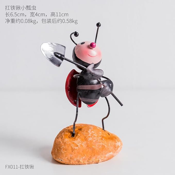 Creative Fairy Tail World Ant Ladybug Figurine Statue, Room Office Desk Outdoor Fence Lawn Ornaments Garden Decoration Figure Help Relax Collection Bedroom Healing Heart Good Mood -Net Bag Ladybug