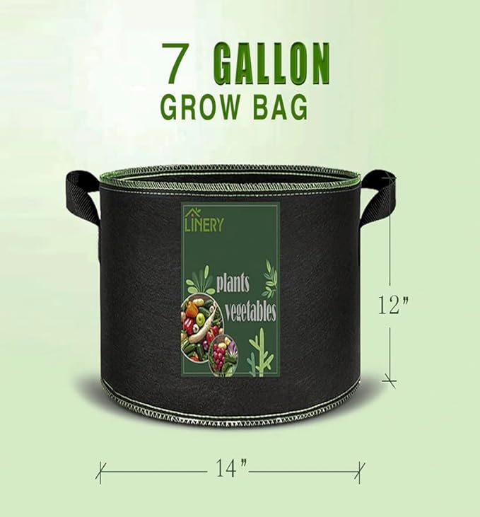 LINERY 10-Pack 7 Gallon Grow Bag Planting Black Heavy Duty Thickened Grow Bag with Handles Non-Woven Fabric Plant Pots (10-Pack 7 Gallon)