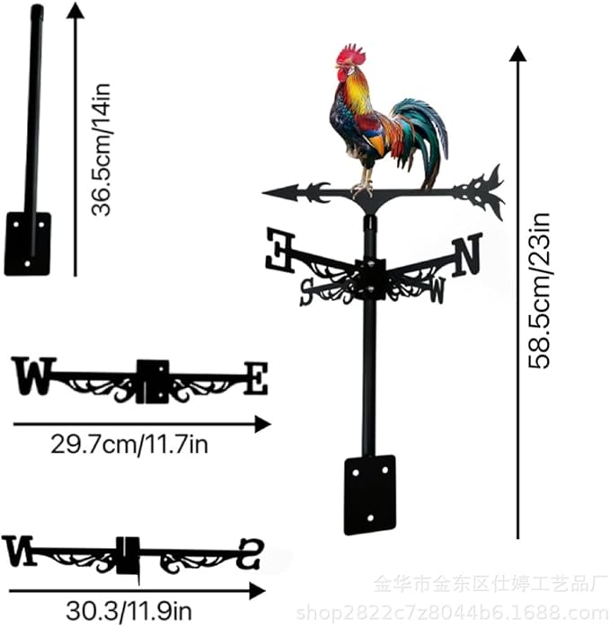 Metal Rooster Weathervane Yard Barn Ornament Colorful Weather Vane Roof Vivid Cock Wind Direction Indicator Outdoor Garden Art Decor (CKB)