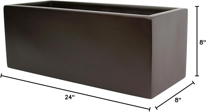 Brisbane Rectangle Fiberglass Planter Box (L:24" x W:8" x H:8", Metallic Brown)
