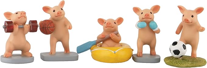 Pig Statue Mini Pig Figurine, Resin Home Decor, Lucky Animal Garden Statue for Micro Landscape (Pig Lifts Dumbbells)