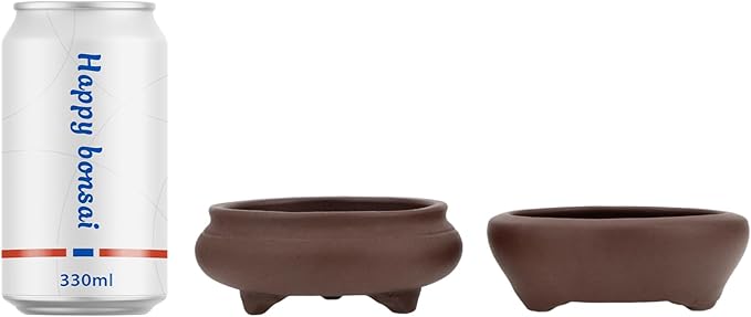 Bonsai Planter 2 pc 3.7" + 3.9" Unglazed Round Ceramic Succulent Pots Set