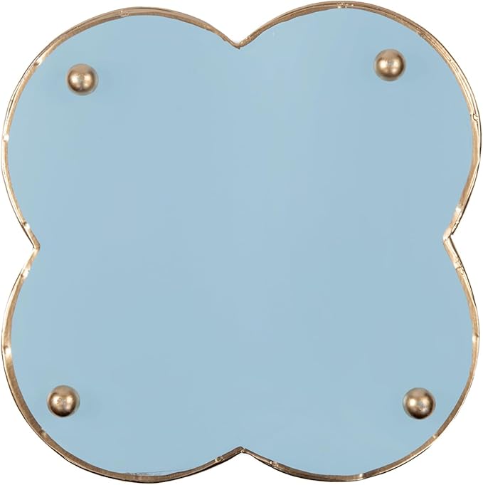 Jaye's Studio Mattie Decorative Quatrefoil Cachepot Planter Gold Flower Pot, Light Blue Pots for Plants Indoor, Gold Trim, Metal Planter for Home, Office, Kitchen, Bedroom, Tabletop Decor, Home Gift