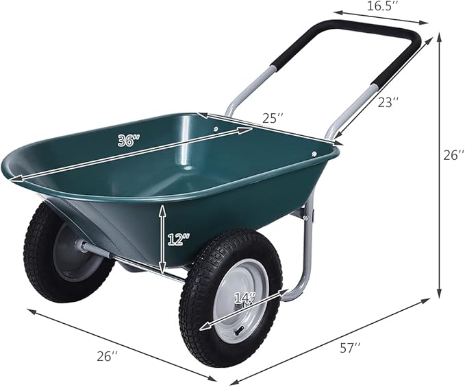 Goplus Dual Wheel Wheelbarrow, Heavy Duty Garden Cart, 330 lbs Capacity Utility Cart with Two 13 inches Pneumatic Tires for Outdoor Lawn Yard Farm Ranch