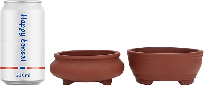 Bonsai Planter 2 pc 3.9" + 4.1" Unglazed Round Ceramic Succulent Pots Set