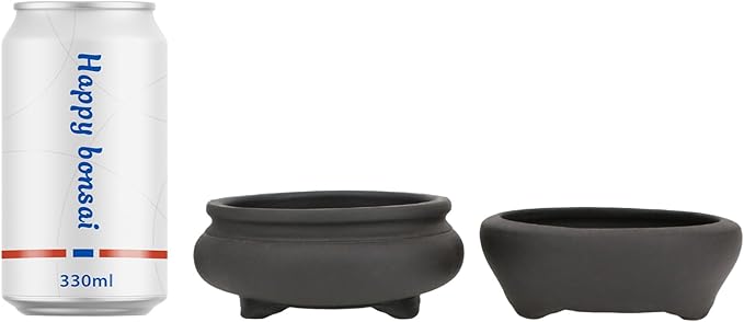 Bonsai Planter 2 pc 3.7" + 3.9" Unglazed Round Ceramic Succulent Pots Set