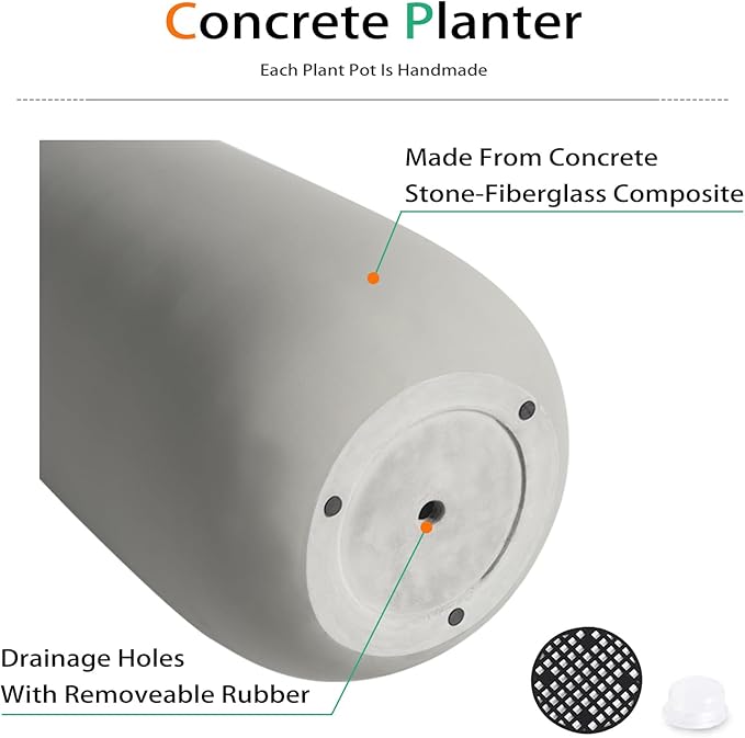 Concrete Tall Planter Outdoor Indoor, Large Cement Plant Pots for Trees Flowers (Gray, 24 inch)