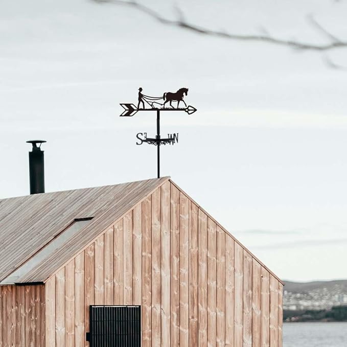 SUPERDANT Plow Horse Weather Vane Retro Animal Wind Vanes for Yard Metal Weathervane Roof Mount for Gardens Outside Black Weathervanes Farmhouse Garage Barn Sheds Patio Decorations