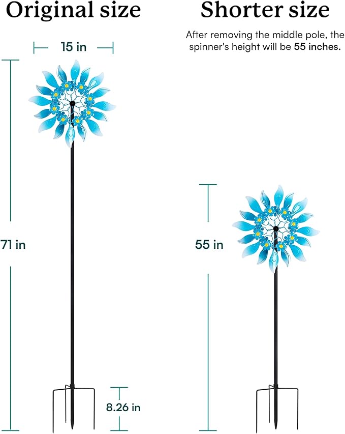 Wind Spinners Outdoor, Large Metal Garden Wind Spinners with Stake, Kinetic Windmill for Yard, Lawn, Patio, Backyard, Gift Ideas for Garden Lovers (15'' W x 71'' H)