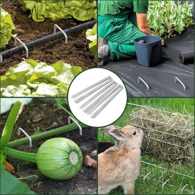 FEED GARDEN 6 Inch 300 Pack Galvanized Landscape Staples 11 Gauge Anti-Rust Garden Stakes Landscaping Fabric SOD Pins Yard Stakes for Weed Barrier Fabric
