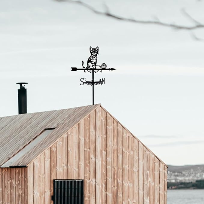 SUPERDANT Cat Weather Vane Cat String Ball Weathervane Decorative Weathervane Metal Wind Direction Indicator Wind Vane Sign Garden Stake for Farmhouse Yard Outdoor Barn Sheds Patio