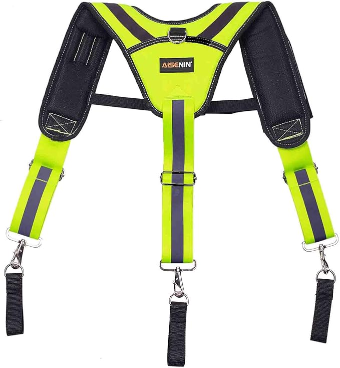 Dr.TOUGH Tool Belt Suspenders for Men Carpenter Tool Belt with Suspenders Padded Tool Belt Suspenders With Magnet Pocket (Fluorescent Green)