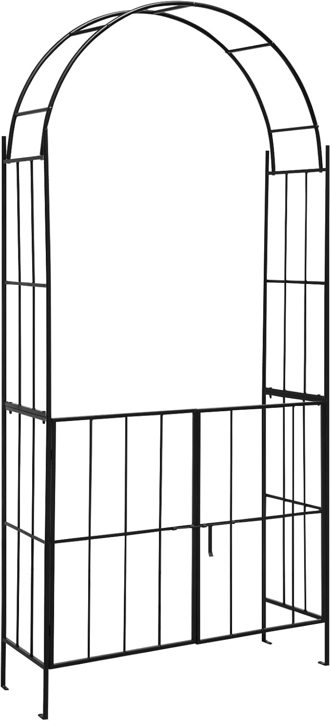Giantex Garden Arbor with Gate, 90.5" H x 43.5" W Metal Arch Trellis for Climbing Plants, Outdoor Wedding Archway with Latch Door, Rust-Resistant Decorative Arch for Yard, Lawn, Garden Entrance