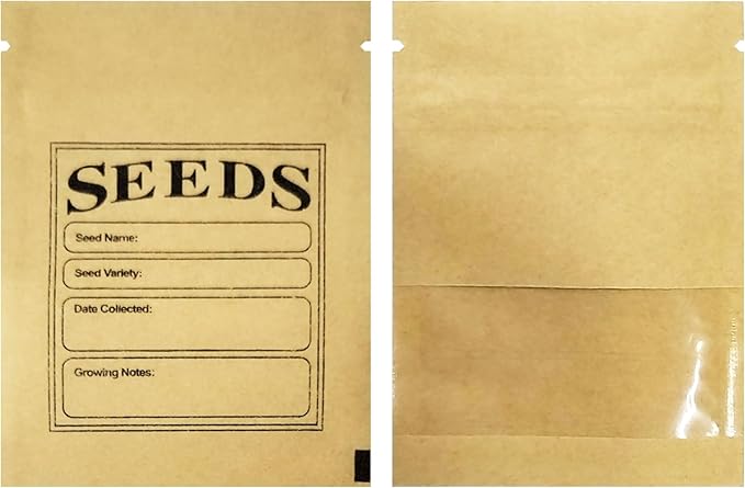 500 Pack Clear Window Small Resealable Seeds Packets Coin Envelopes 2.75x3.74 inch Brown Kraft Paper Sample Bag with Preprinted Seed Collecting Template for Seed Storage Organizer