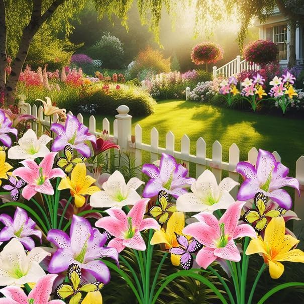 Solar Garden Lights 2 Pack with 8 lilies Outdoor Decorative flower Lights for Garden, Gift for family and Friends, IP65 Waterproof flower Solar Outdoor Stake Light for Yard Patio Lawn Pathway