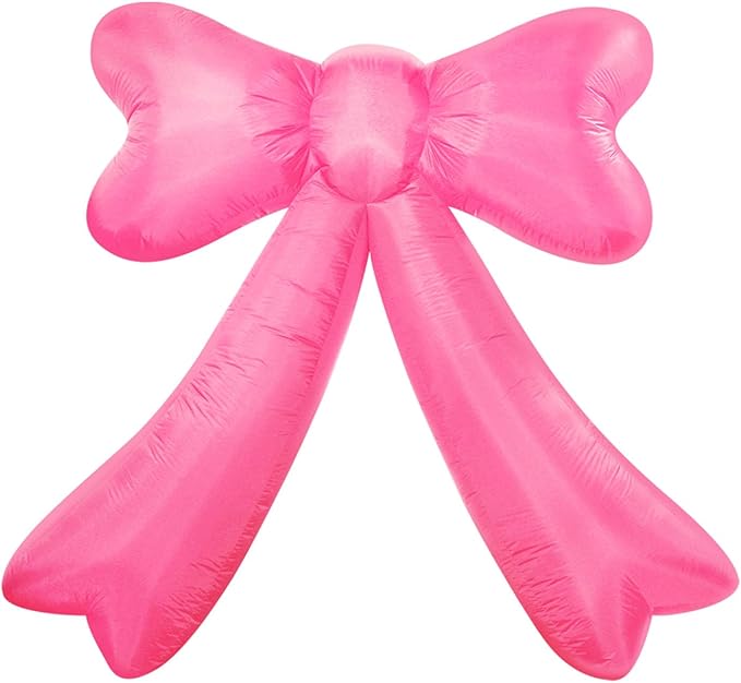 Christmas Inflatables Bow Lighted Yard Lawn Inflatable Decoration with Built-in Fan and Stakes Ropes Holiday Party Decor, Christmas Decor (7FT-Pink Bow)
