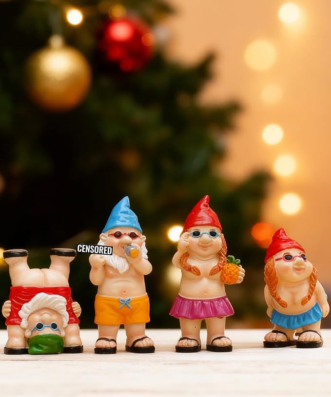 Gnome Garden Decor Outdoor Statues: Funny Figurines for Ornaments Patio Lawn Office Indoor Accessories(4 Pack) - Gifts for Mother Grandma